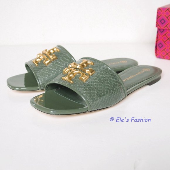 NIB Tory Burch Eleanor Snake Pattern Leather Slide Palm Leaf US 7 AUTHENTIC - Picture 8 of 16
